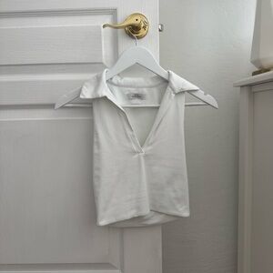 Aritzia White Sleeveless Plunge Polo Shirt Size XS